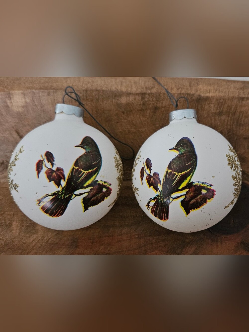 Vintage Rauch Glass Ornament Bird & Gold Glitter Lot Of 2